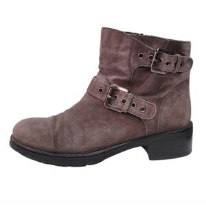 Aquatalia Gray Suede Leather Buckle Moto Boots Women's Size 5.5